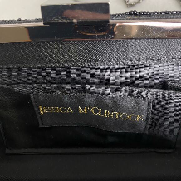 Jessica McClintock Black Beaded Evening Purse Chain Handle Goth Witchy Formal - Picture 4 of 8